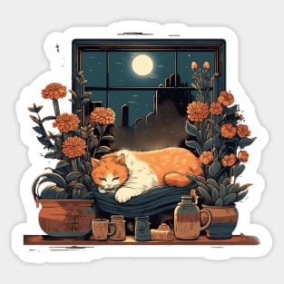 Lazy Cat Nap King Funny Cute Vintage Style Sticker